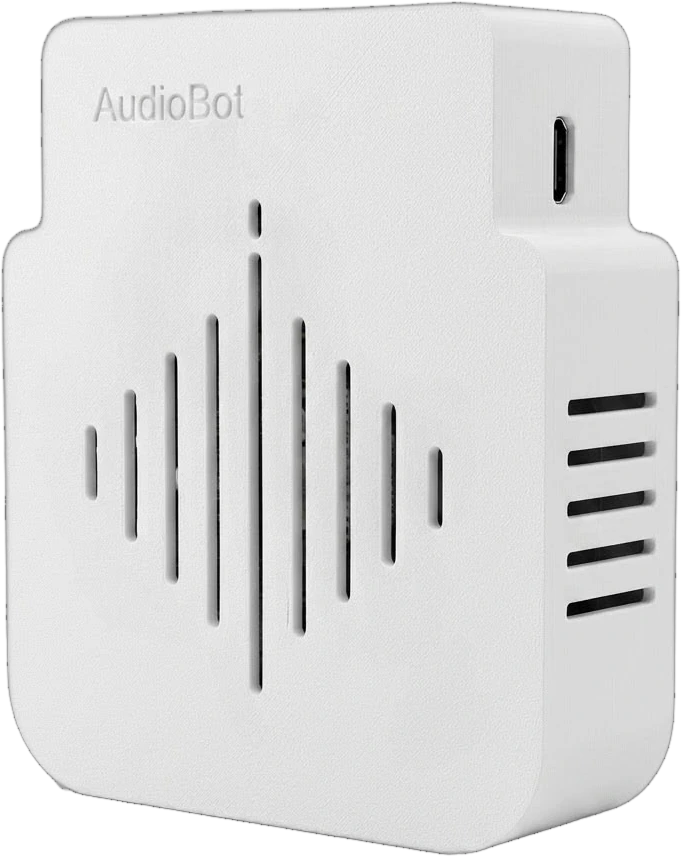 Gravador AudioBot na cor branca.
